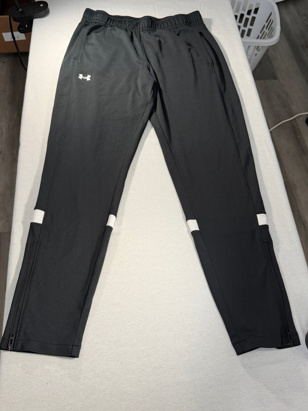 Under Armour Black Track Pants White Stripe Ankle Zip S